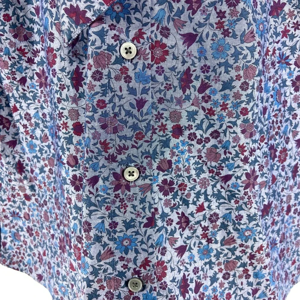 J Crew Tie Neck Blouse In Liberty Colombo Chambray Blue Multi Womens XS‎